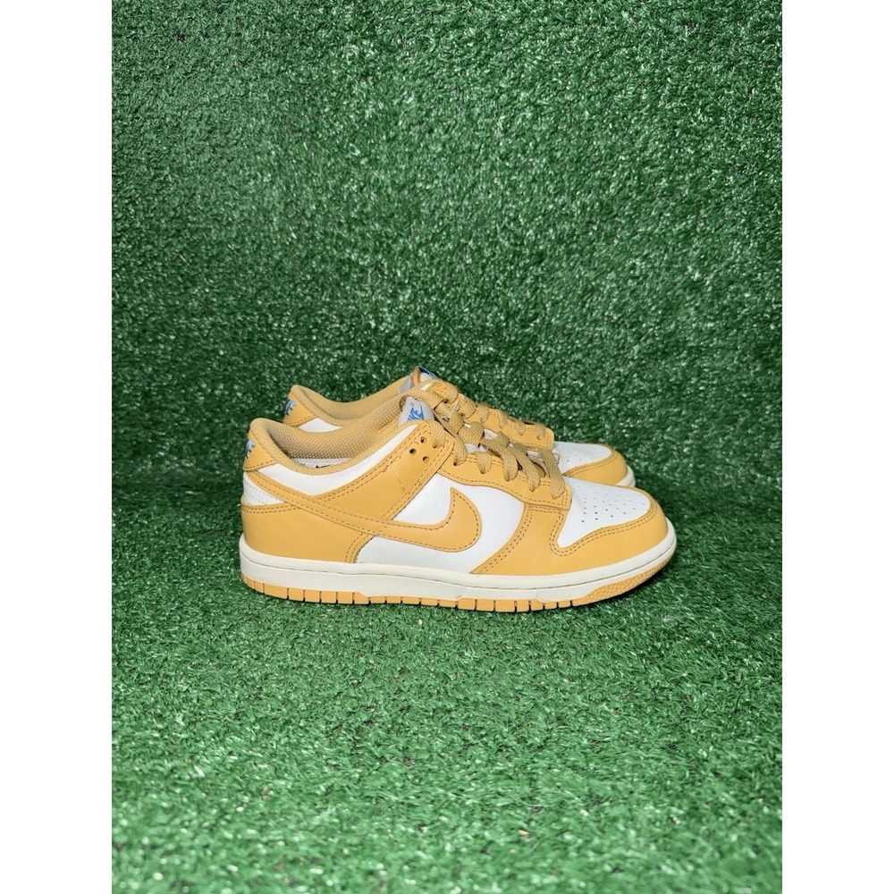 Nike Dunk Low Women Size 5.5 Yellow White Leather Casual Shoes Athletic Sneakers